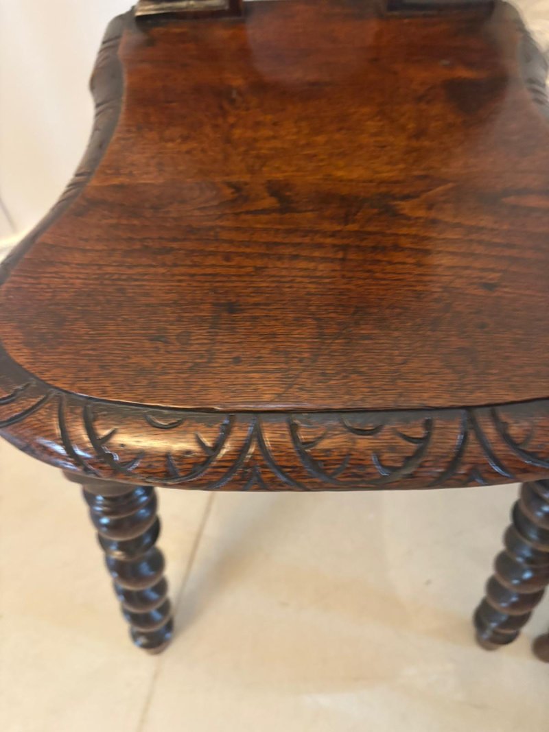 Pair of Antique Victorian Quality Carved Oak Hall Chairs - Image 7